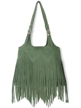 Fringe Shoulder Bags for Women Western Hobo Purses Vegan Faux Suede Leather Wove